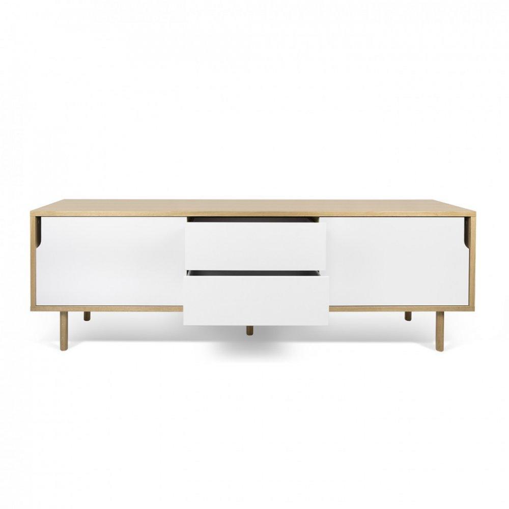 meuble TV DANN chêne avec 2 portes coulissantes et 2 tiroirs blanc