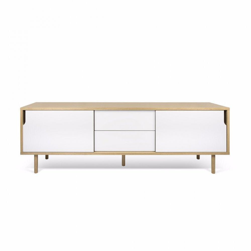 meuble TV DANN chêne avec 2 portes coulissantes et 2 tiroirs blanc