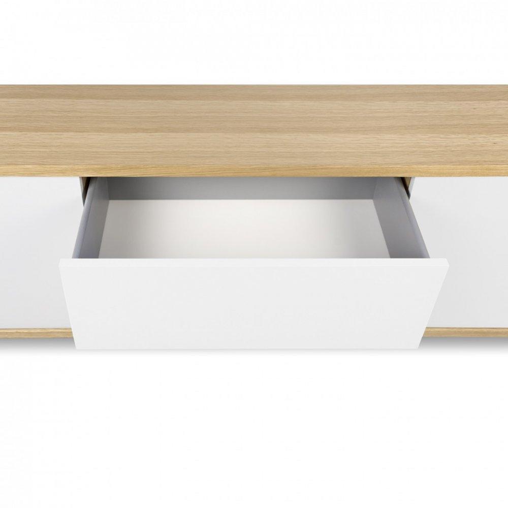 meuble TV DANN chêne avec 2 portes coulissantes et 2 tiroirs blanc