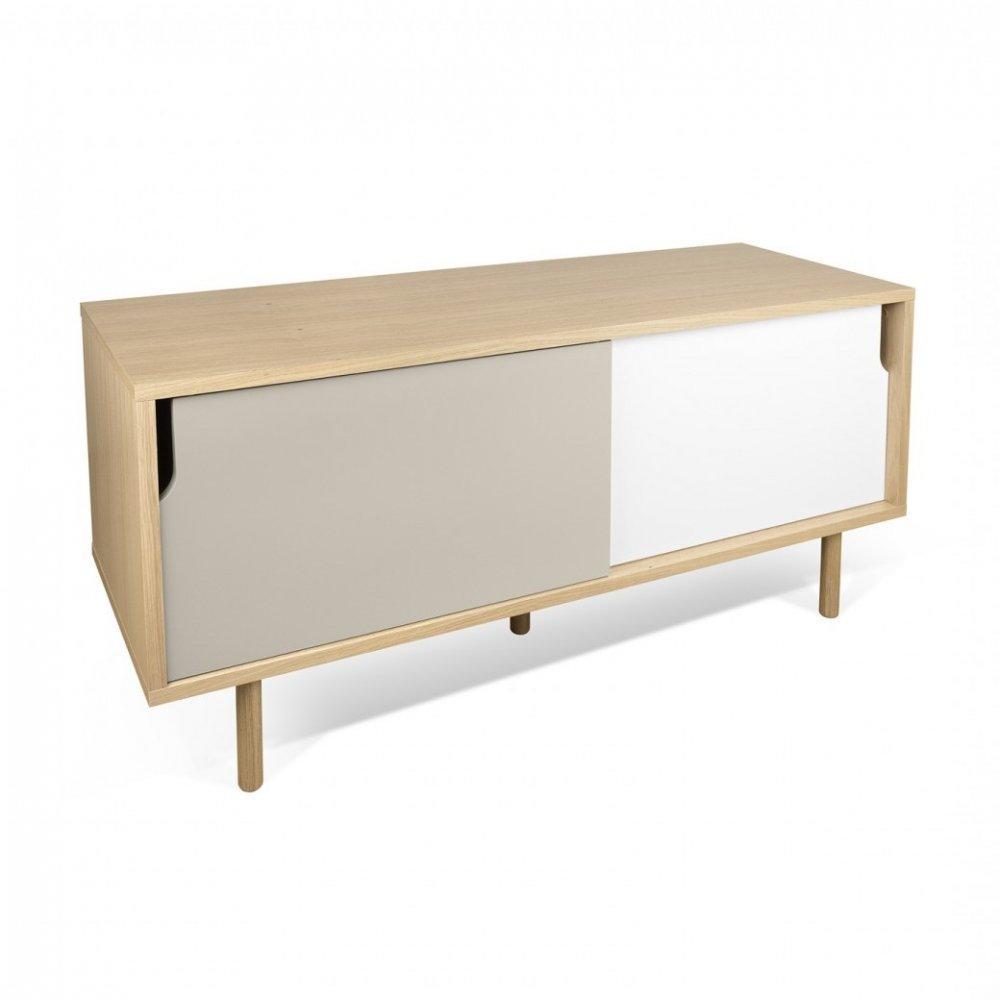 meuble TV DANN chêne avec 2 portes coulissantes gris taupe et blanc