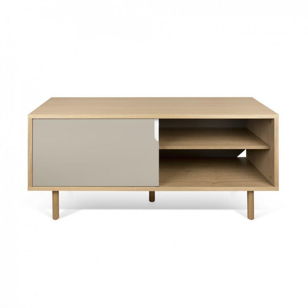 meuble TV DANN chêne avec 2 portes coulissantes gris taupe et blanc