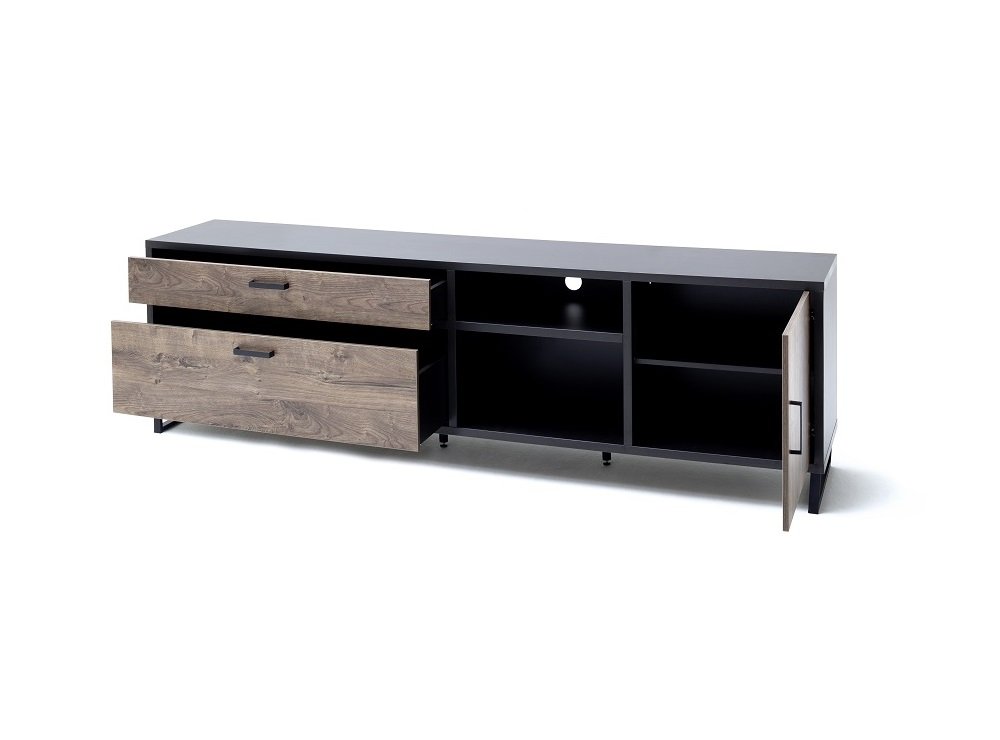 Meuble TV HALTON 2 tiroirs 1 porte décor chêne gris cosmos 220 cm