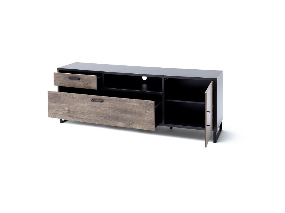 Meuble TV HALTON 2 tiroirs 1 porte décor chêne gris cosmos 197 cm