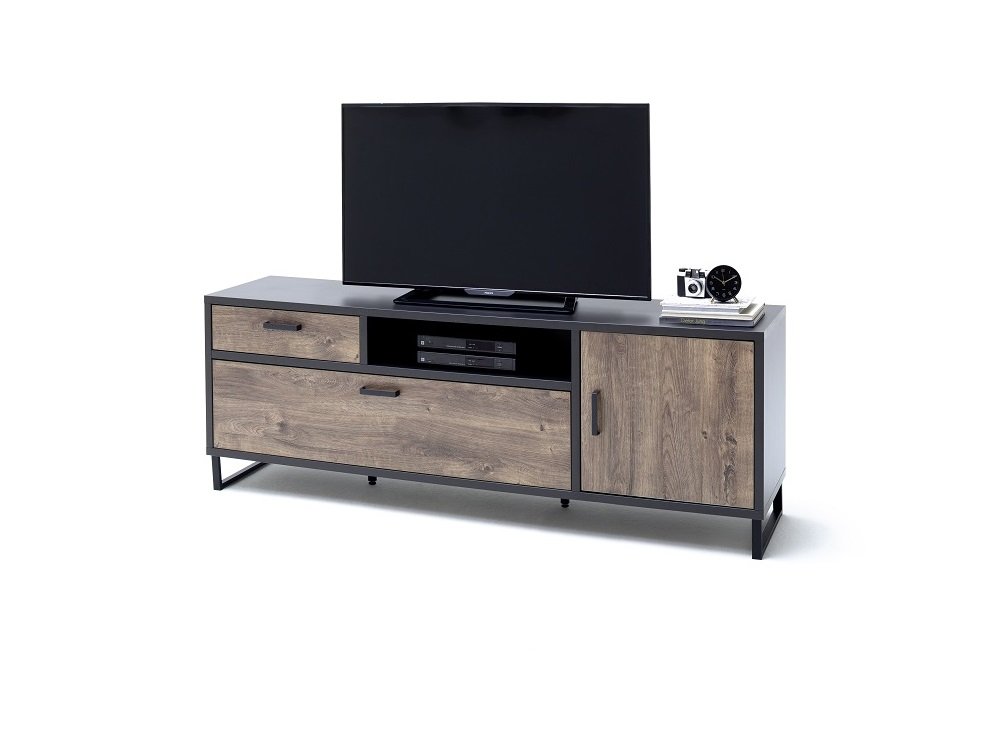 Meuble TV HALTON 2 tiroirs 1 porte décor chêne gris cosmos 197 cm