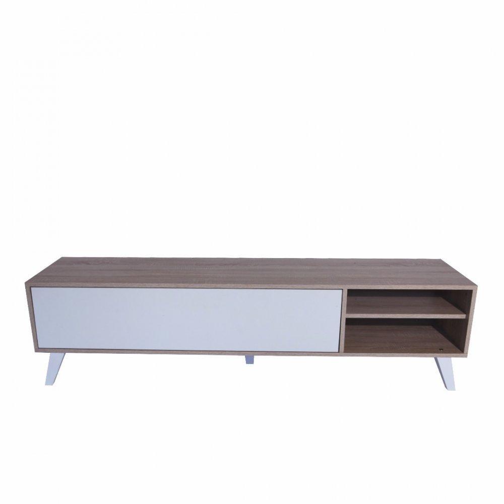 Meuble TV SQUARE design scandinave 1 porte abattant mélaminé blanc