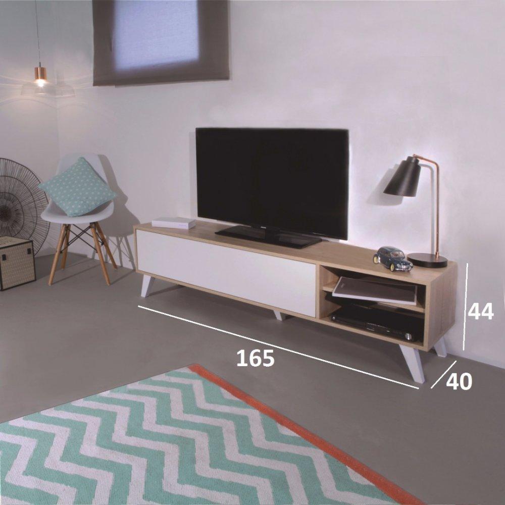 Meuble TV SQUARE design scandinave 1 porte abattant mélaminé blanc