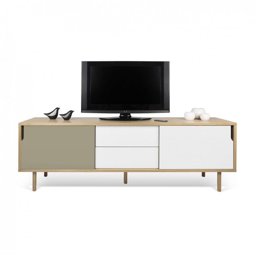 meuble TV DANN chêne avec 2 portes coulissantes et 2 tiroirs