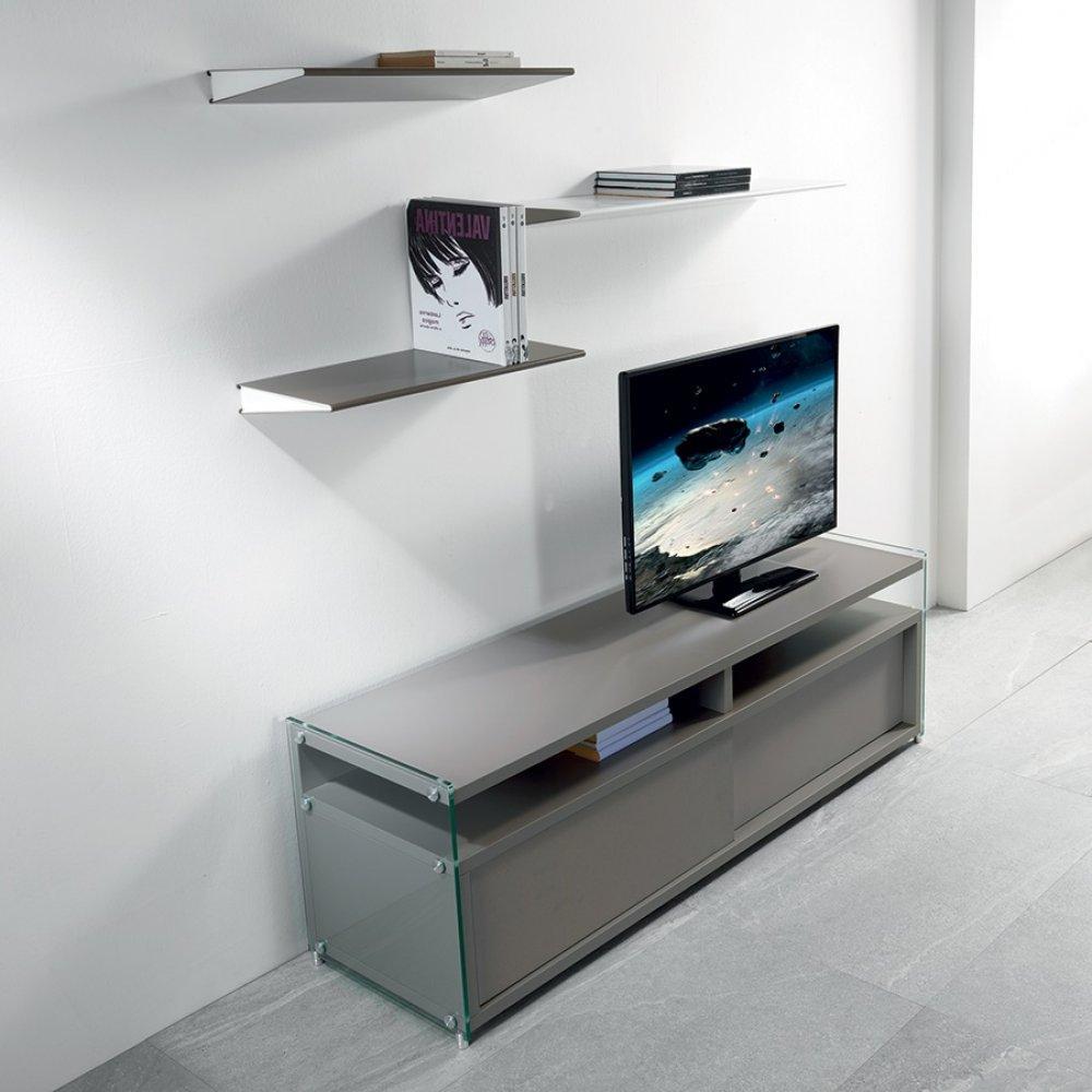 Meuble TV TALAC 2 portes coulissantes taupe mat