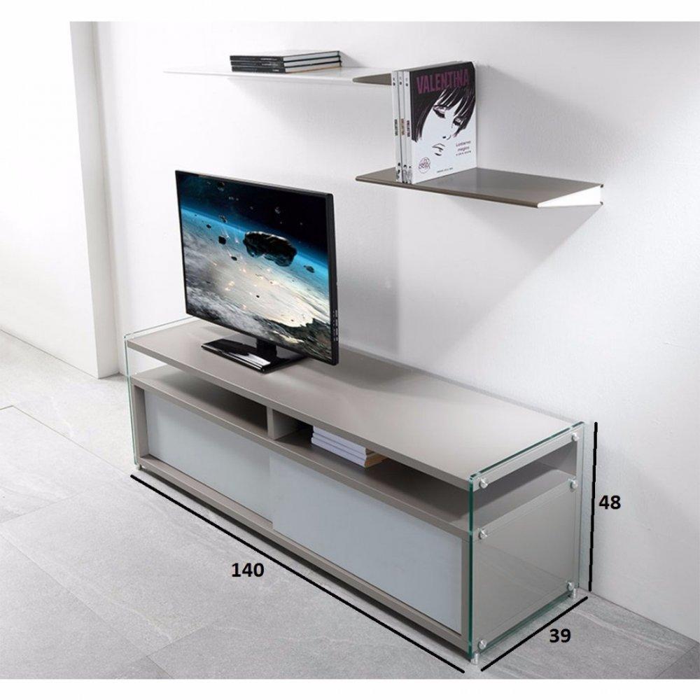 Meuble TV TALAC gris mat 2 portes coulissantes blanc mat