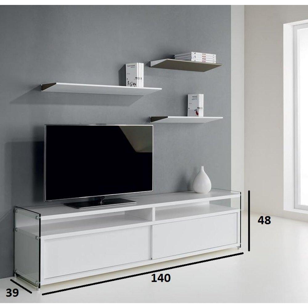 Meuble TV TALAC 2 portes coulissantes blanc mat