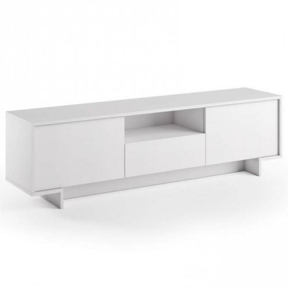 Meuble TV FRIME 2 portes 1 tiroir central cadre blanc façade blanc