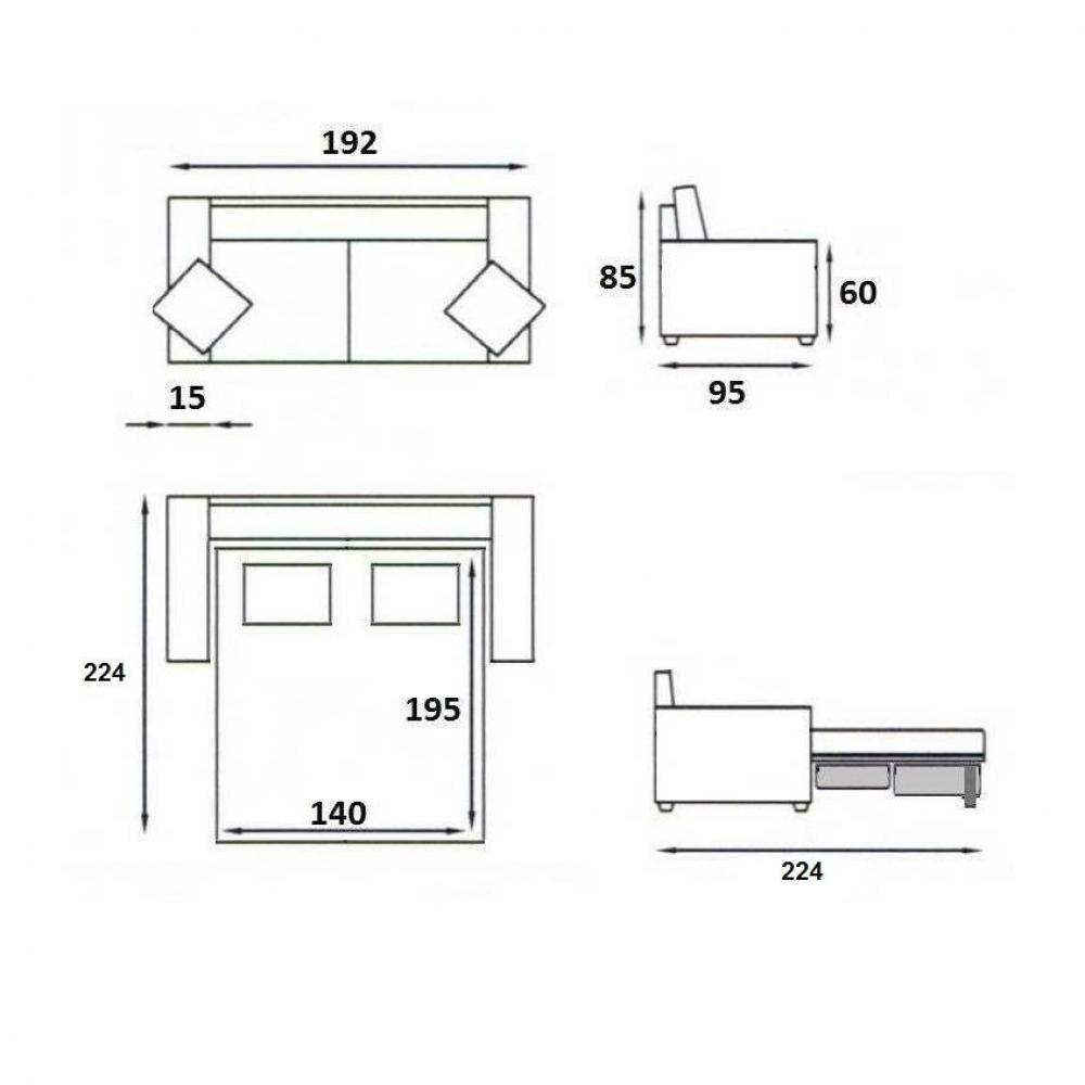 Canapé convertible MIDNIGHT 140cm OUVERTURE EXPRESS matelas 15cm