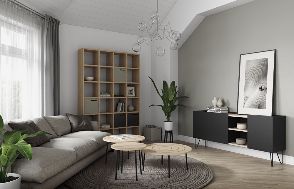 Buffet design NINA  Chêne clair et noir 180cm