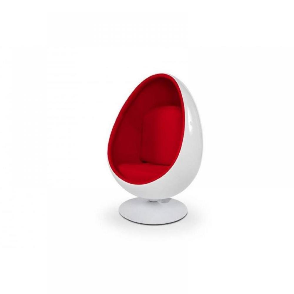 Fauteuil pivotant Oeuf Egg chair coque blanche / intérieur velours rouge Design 70