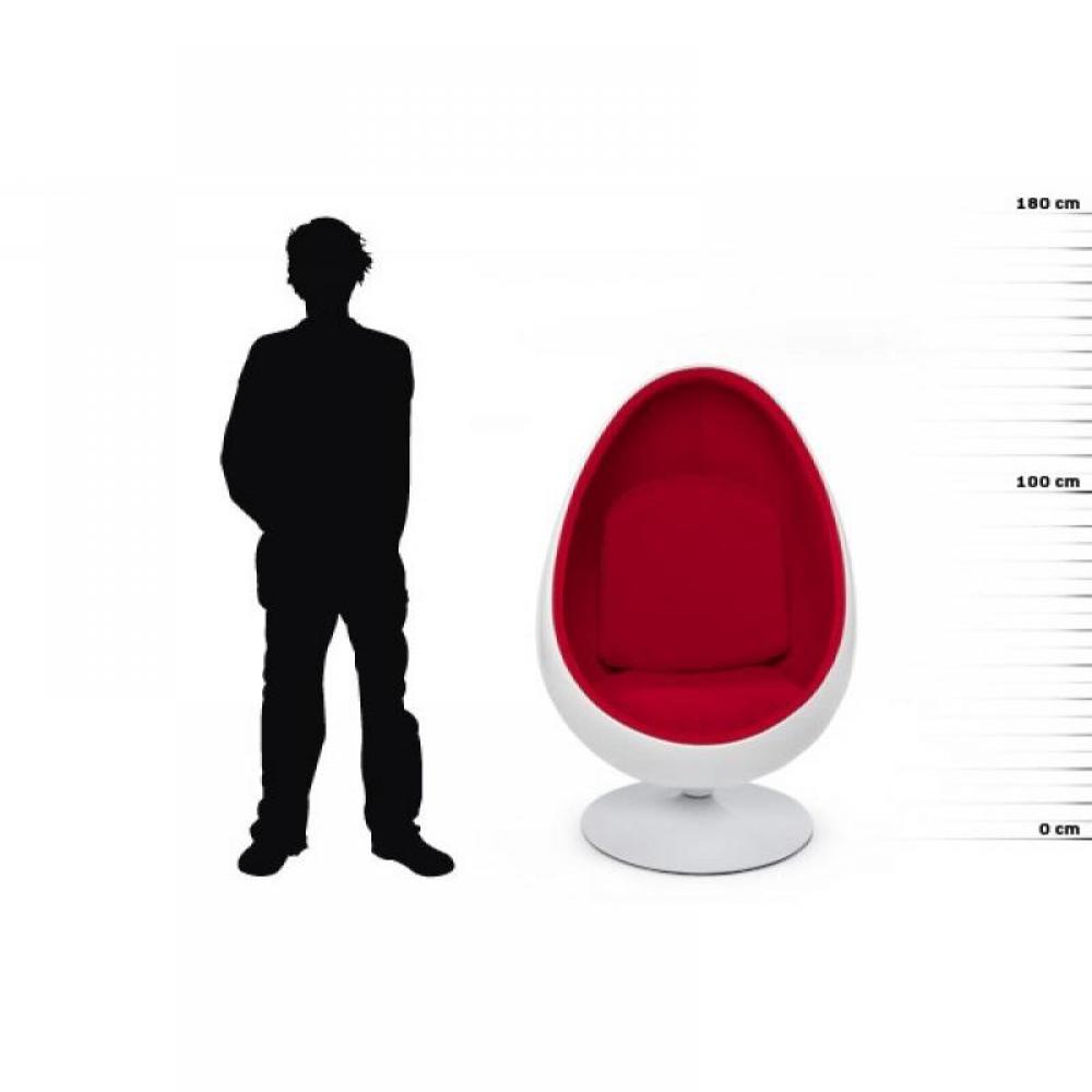 Fauteuil pivotant Oeuf Egg chair coque blanche / intérieur velours rouge Design 70