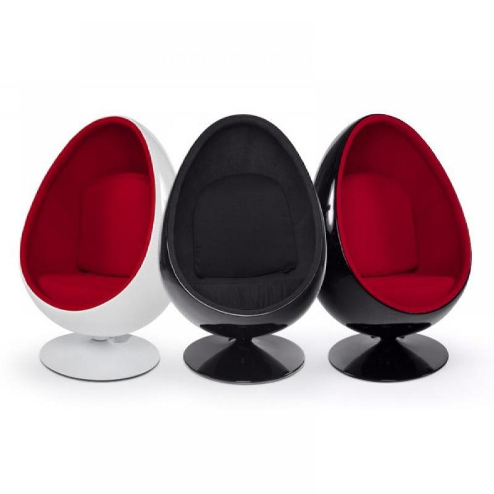 Fauteuil pivotant Oeuf Egg chair coque blanche / intérieur velours rouge Design 70