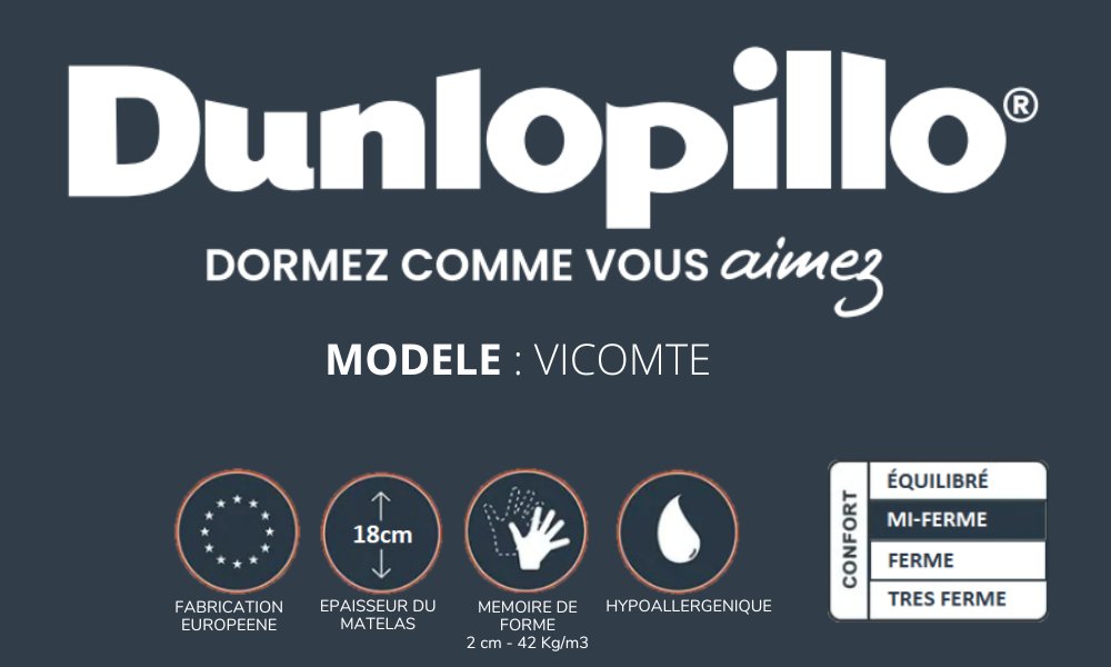 Matelas DUNLOPILLO® mémoire de forme VICOMTE 140 cm épaisseur 18 cm