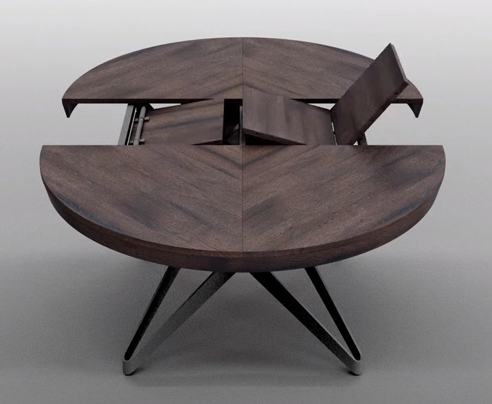 Table à rallonge BIG ROUND en Chêne Ancien Gris et piétement  en métal bronze