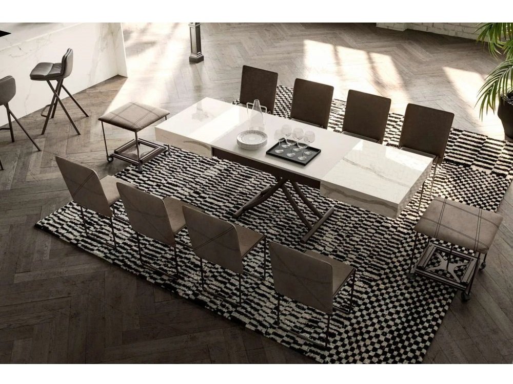 Table basse convertible BOX Marbre Calacatta / Métal vernis graphite