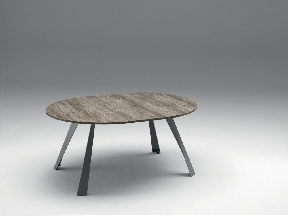 OZZIO CONVIVIO Table Extensible Ronde en Eco-bois Ancien avec piétement en Métal Graphite 