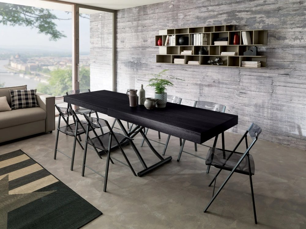 Table basse convertible NEWOOD Bois Wild Chêne Carbone / Métal vernis graphite