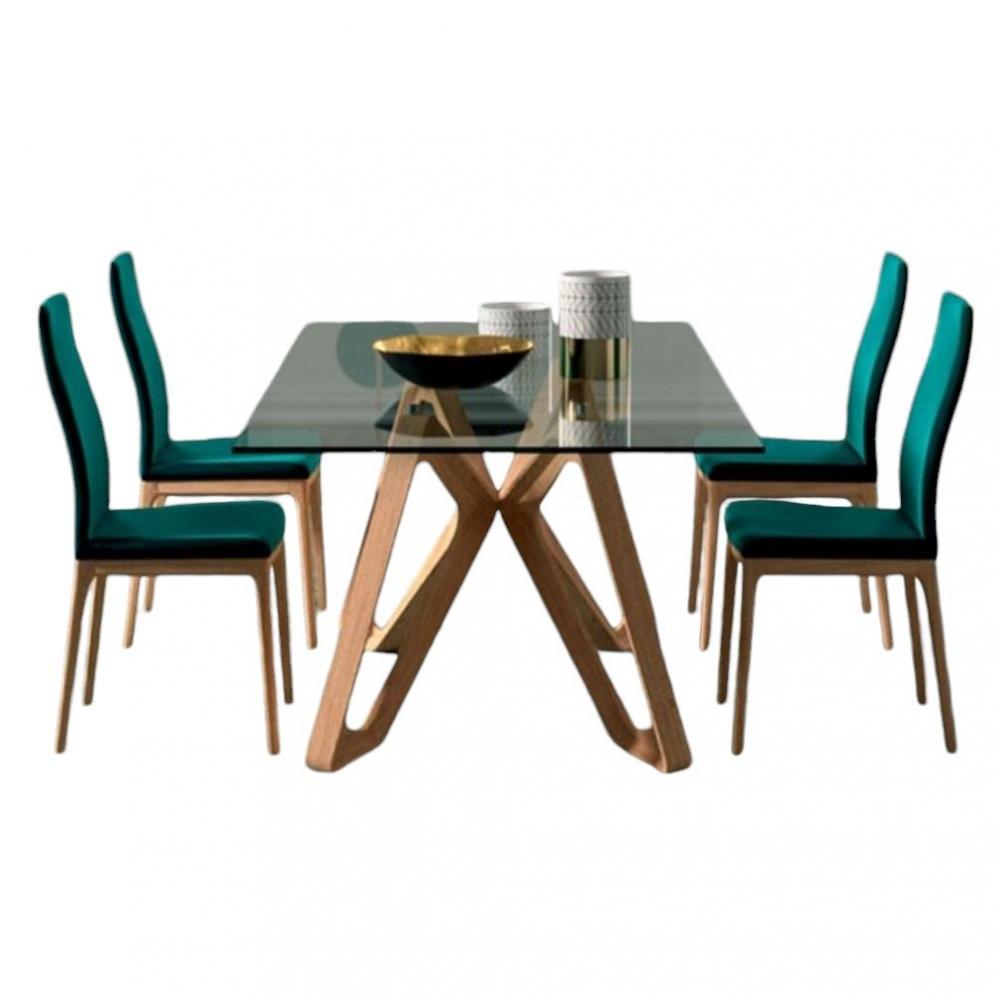 OZZIO PAPILLON Table fixe en cristal transparent et piétement en  bois / Small