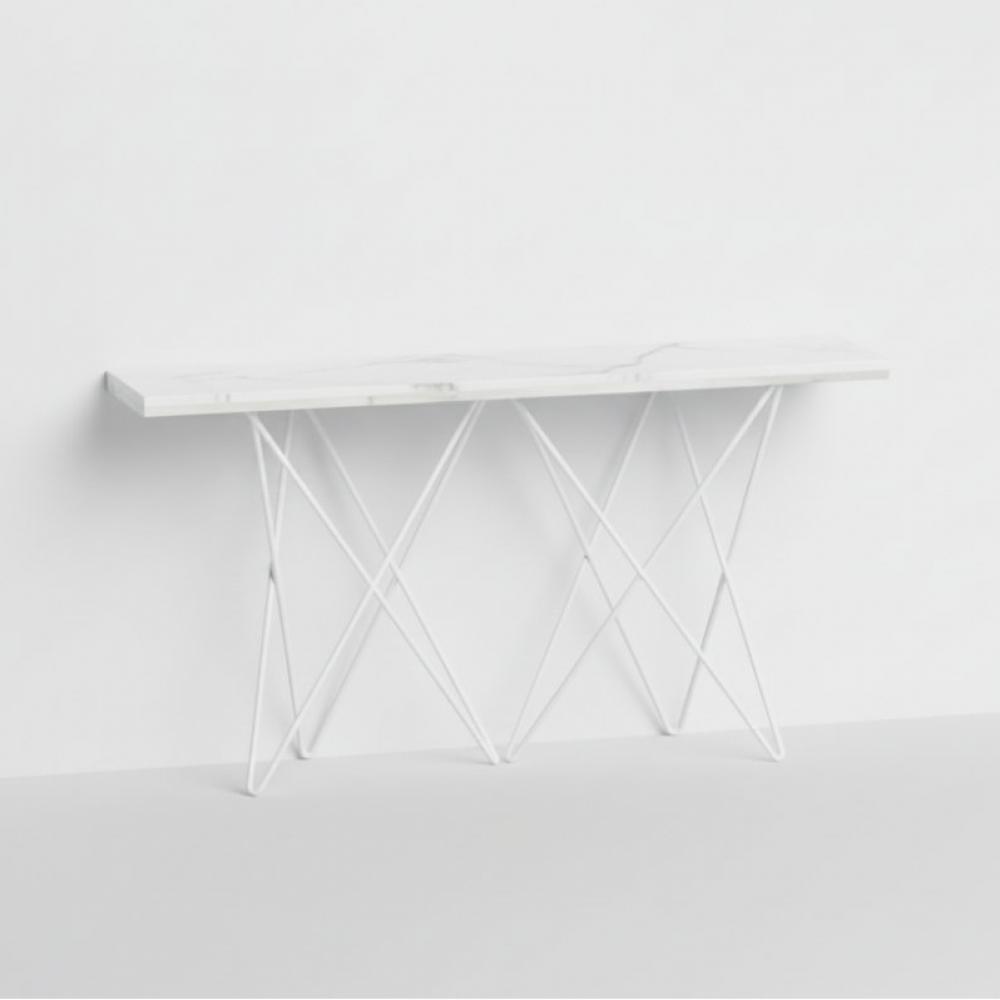 Table console extensible 6 couverts HERMES 140 cm pieds métal plateau stratifié marbre blanc