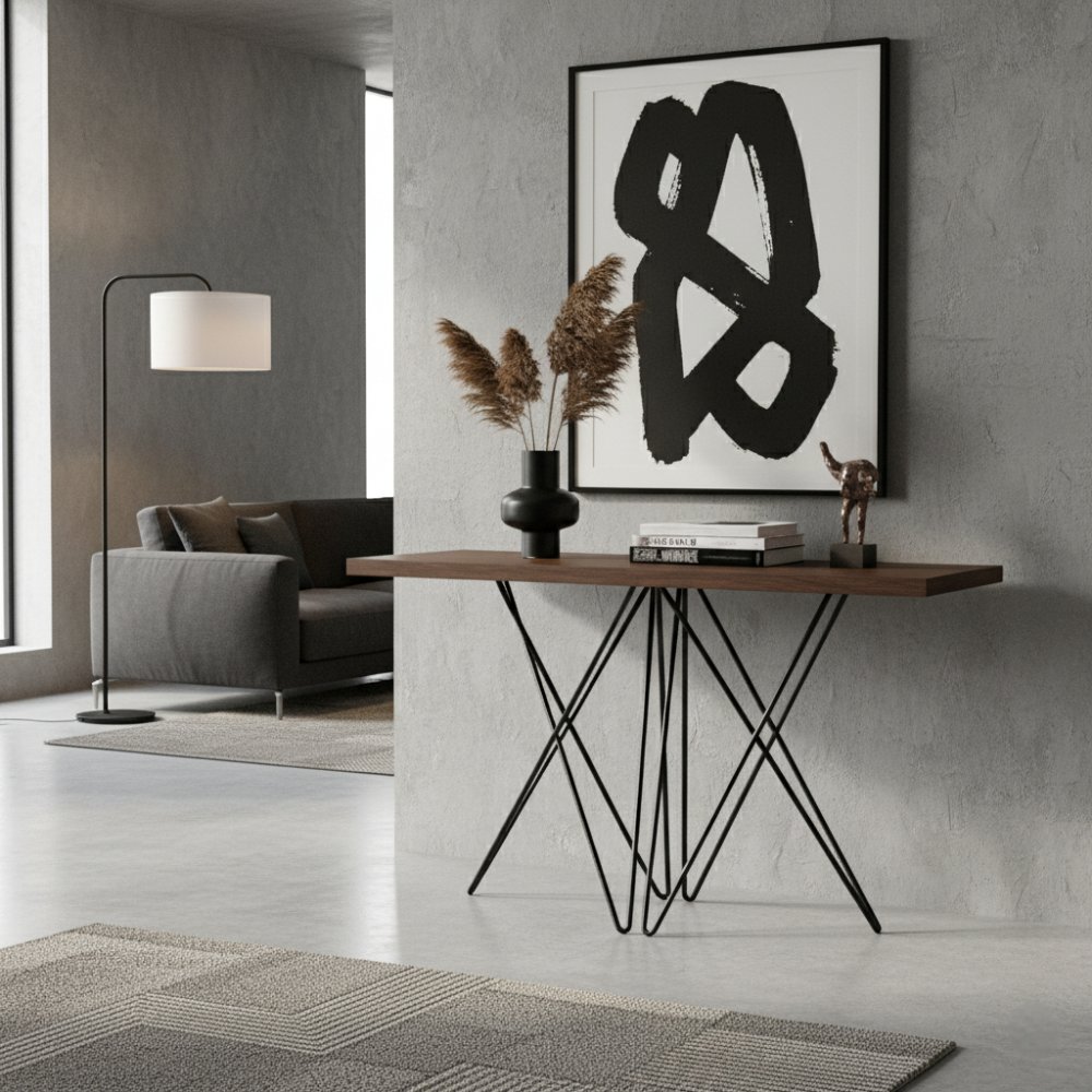 Table console extensible 4 couverts HERMES 115 cm pieds métal plateau stratifié écologique