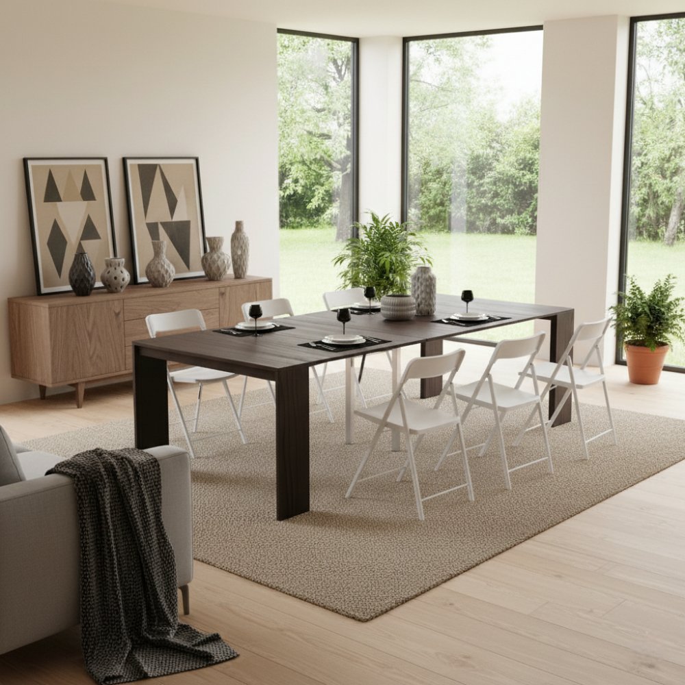 Table console extensible 12 couverts LEONARDO 45/270x120x75cm stratifié écologique