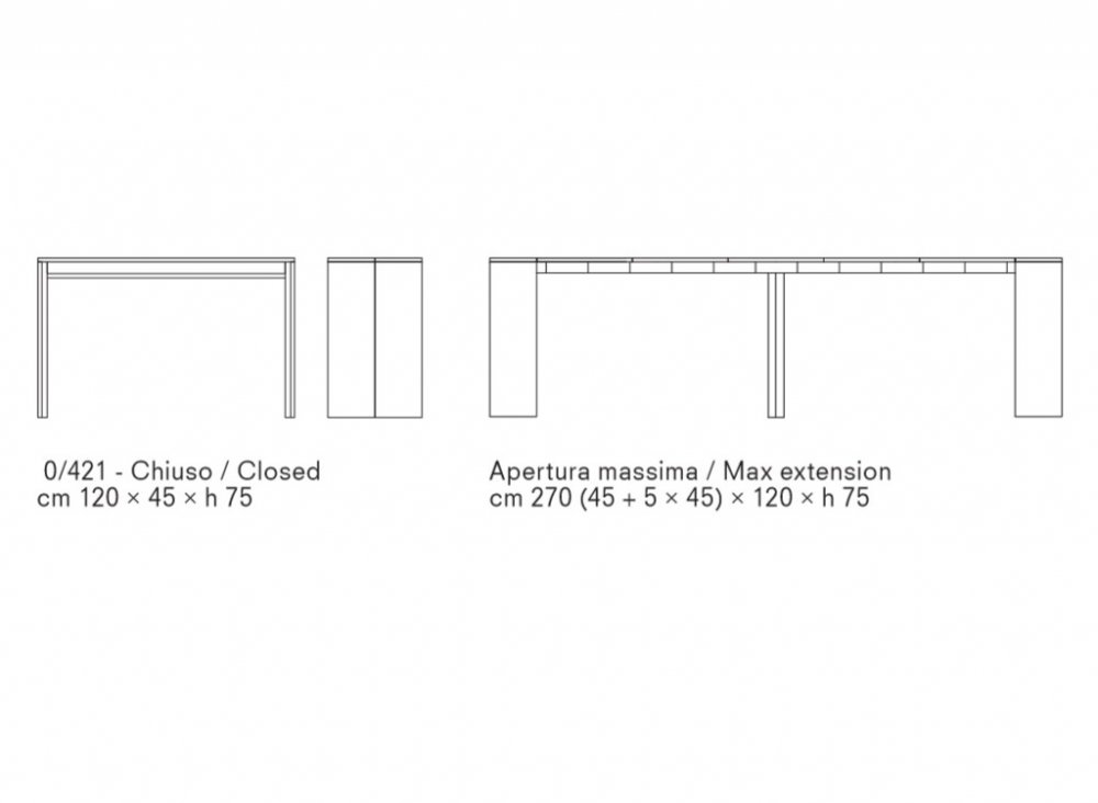 Table console extensible 12 couverts LEONARDO 45/270x120x75cm stratifié écologique
