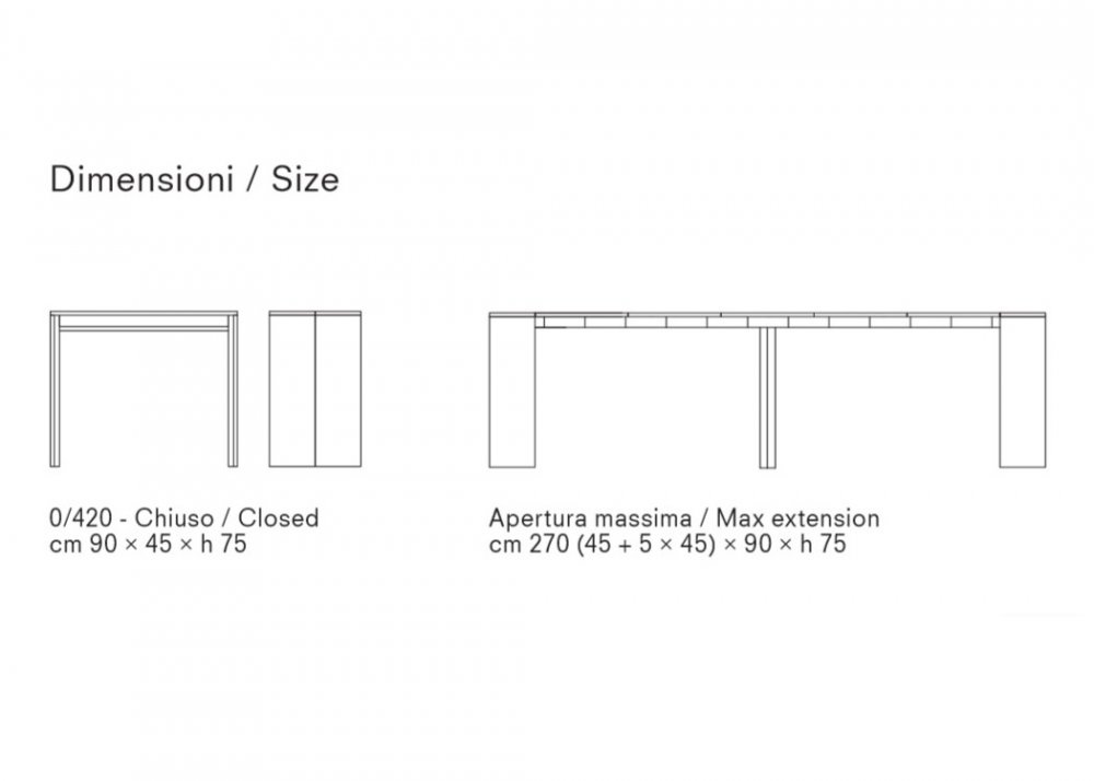 Table console extensible 10 couverts LEONARDO 45/270x90x75cm stratifié écologique