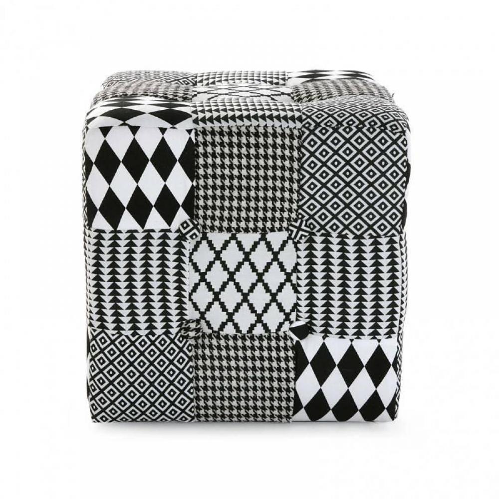 Pouf carre VALERIE tissu pied de poule
