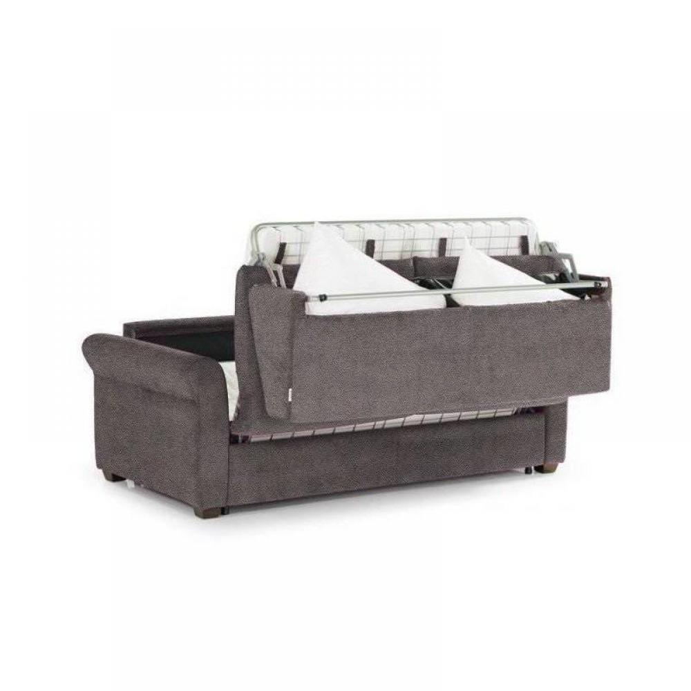 Canapé lit 3 places ROMANTICO convertible EXPRESS sommier lattes 140 cm polyuréthane gris clair matelas 16 cm
