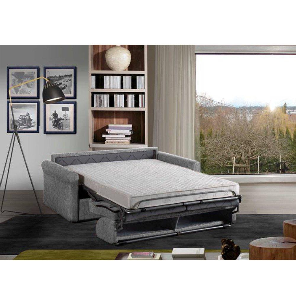 Canapé lit 3 places ROMANTICO convertible EXPRESS sommier lattes 140 cm polyuréthane gris clair matelas 16 cm