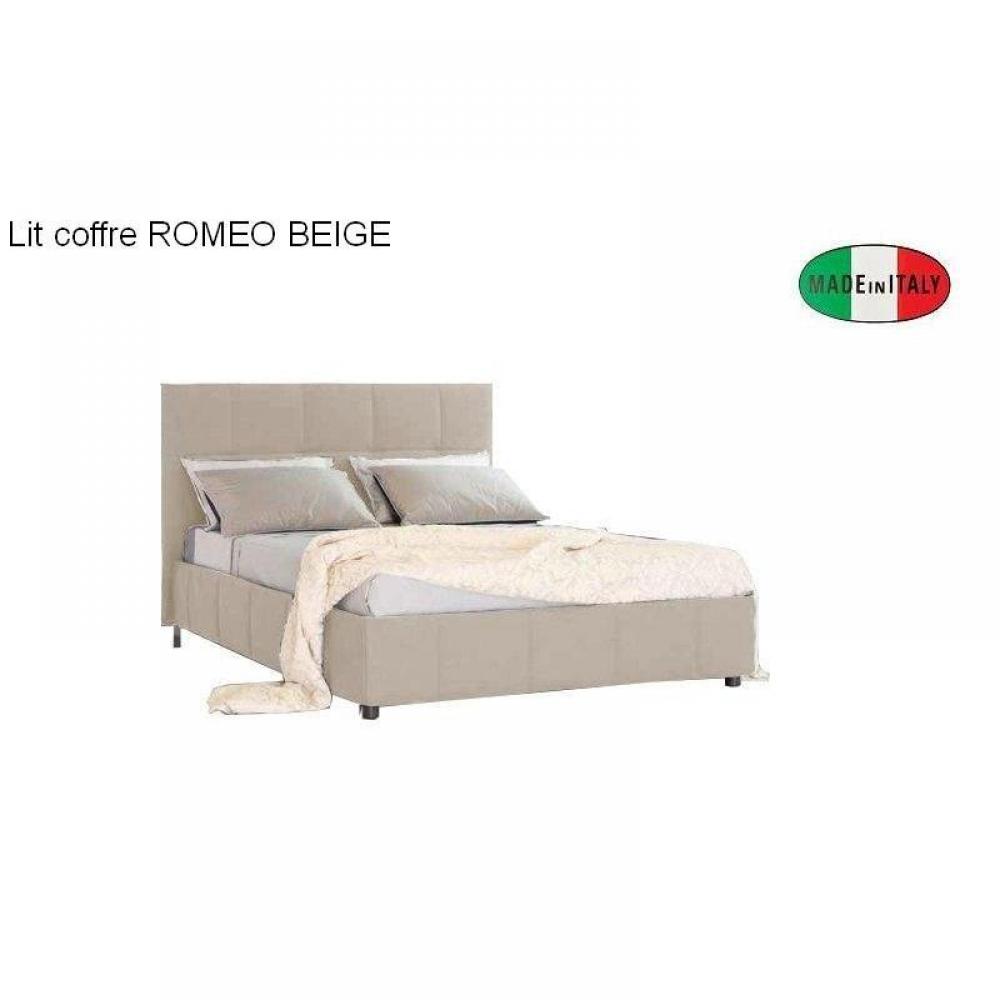 Lit Coffre Design ROMEO couchage 140*195cm, tête de lit capitonnée