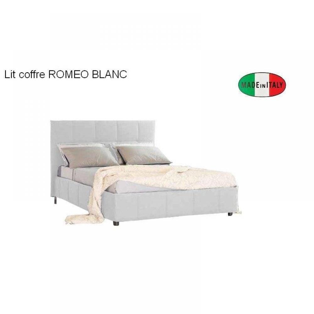 Lit Coffre Design ROMEO couchage 140*195cm, tête de lit capitonnée