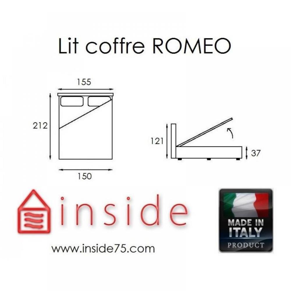 Lit Coffre Design ROMEO couchage 140*195cm, tête de lit capitonnée