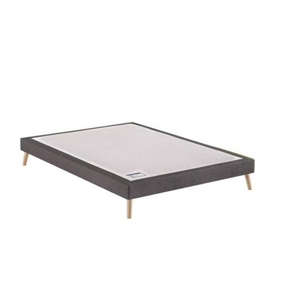 MERINOS Sommier tapissier à lattes CONFORT FERME en tissu chiné gris anthracite