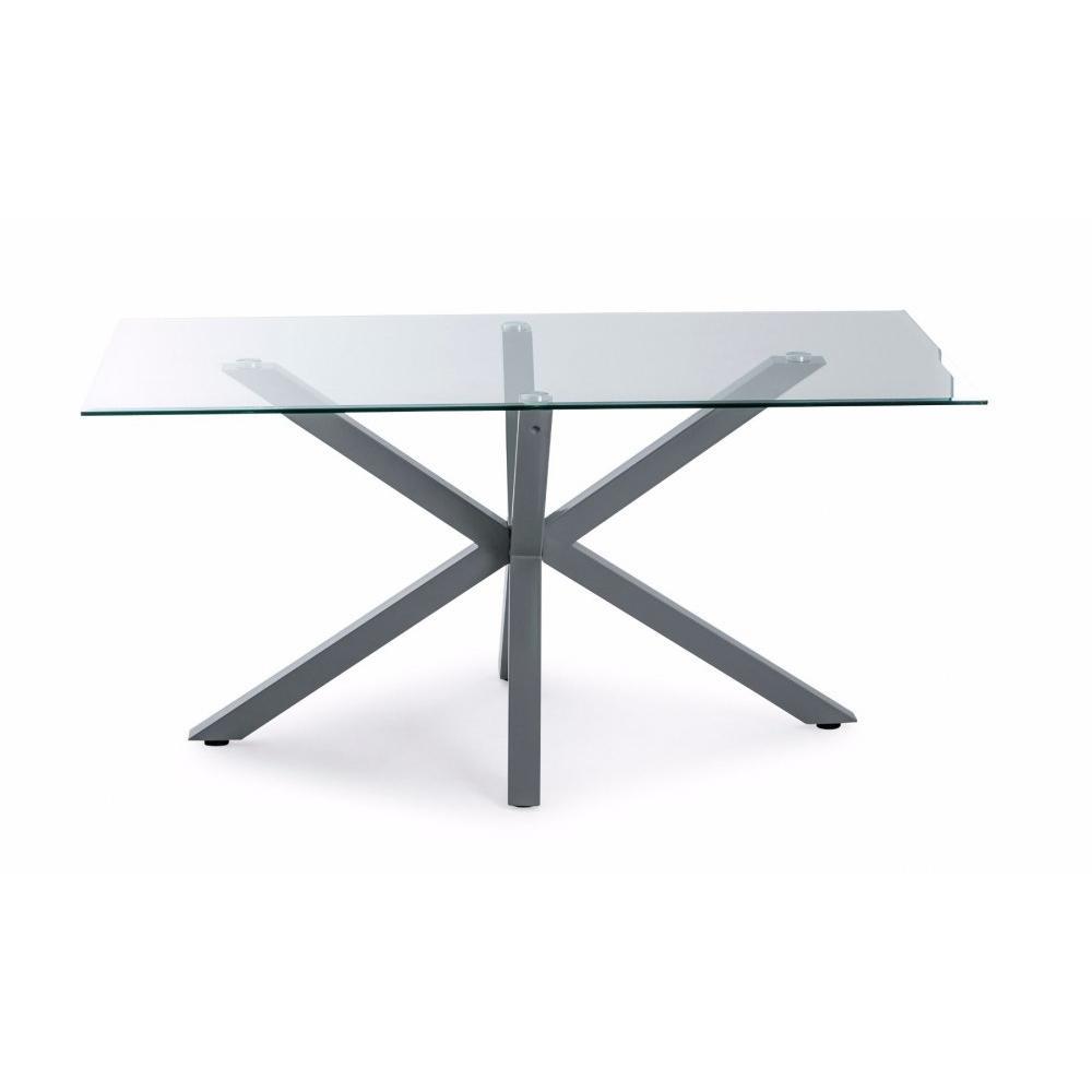 Table repas TRITON en verre piétement en acier laqué gris