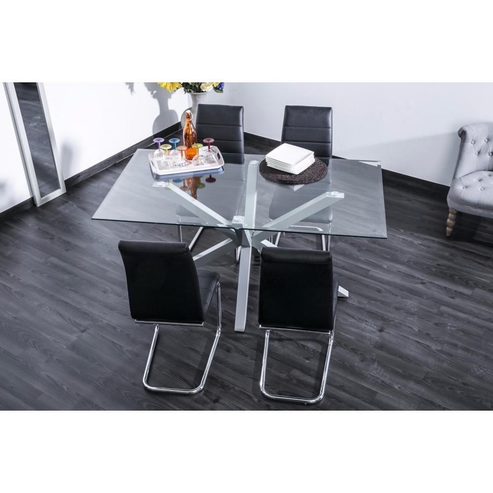 Table repas TRITON en verre piétement en acier laqué gris