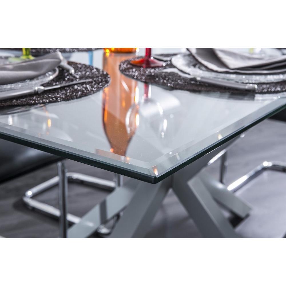 Table repas TRITON en verre piétement en acier laqué gris