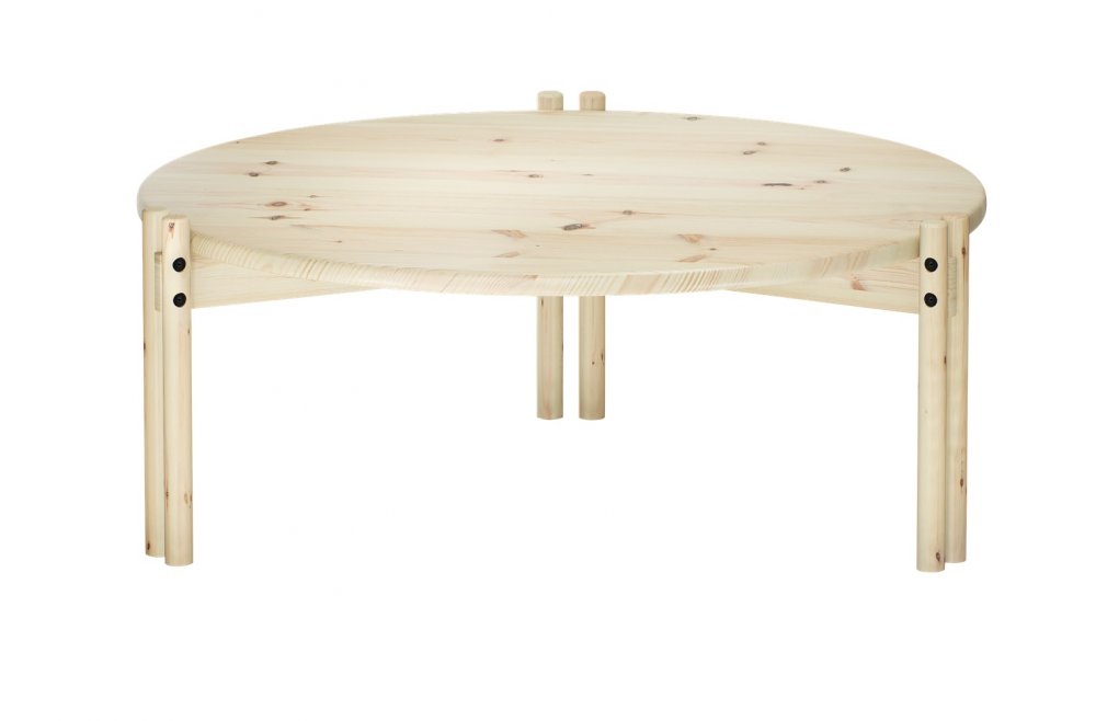 STICKS table basse ronde en pin laqué clair 80x32 cm