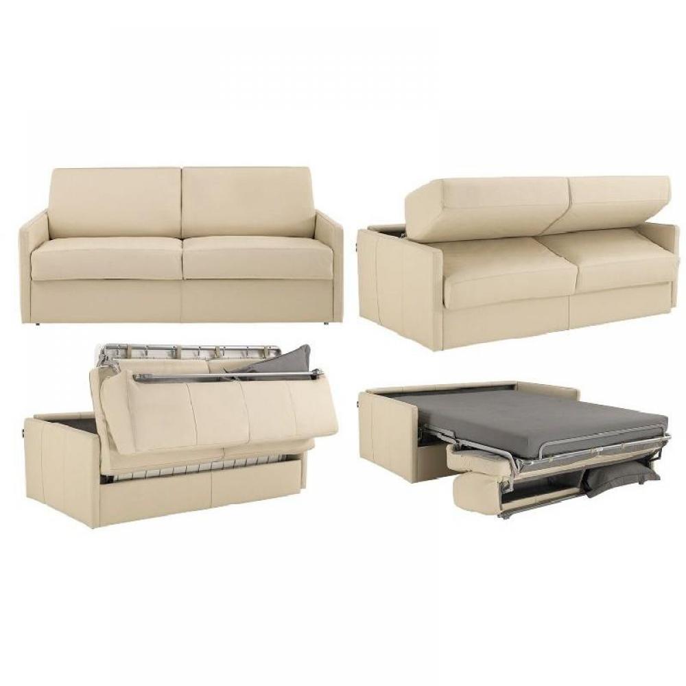 Canapé lit 2-3 places SUN convertible EXPRESS 120cm cuir vachette beige  matelas épaisseur 16cm