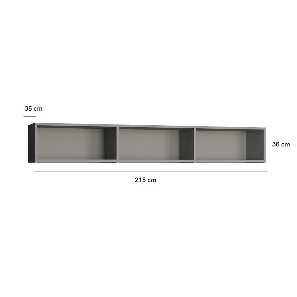 Surmeuble 3 niches de rangements pour lit escamotable horizontal 160 x 200 cm Hauteur 36 cm finition gris mat