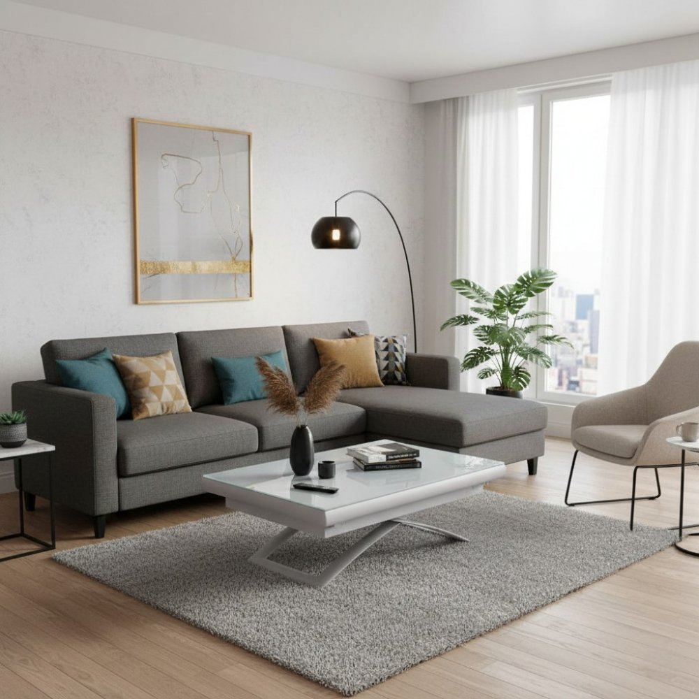 Table relevable extensible MIRAGE compacte verre laqué blanc 106/186 x 71 cm