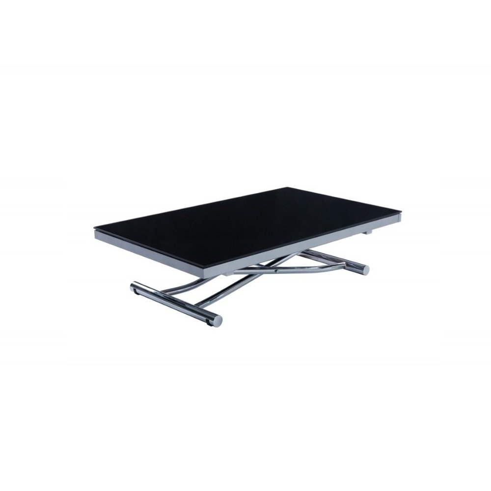 Table basse relevable et extensible NEWJUMP verre noir pied chromé