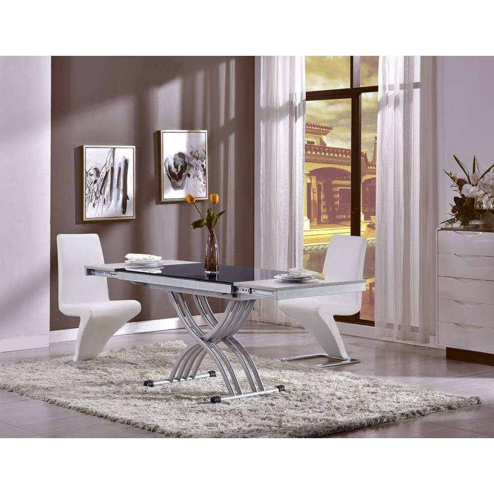Table basse NEWFORM relevable extensible, plateau en verre noir