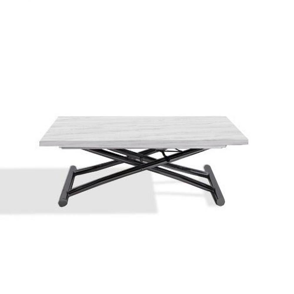Table basse relevable extensible HIGH and LOW mélaminé chêne blanc pied anthracite 100 x 60/120 cm