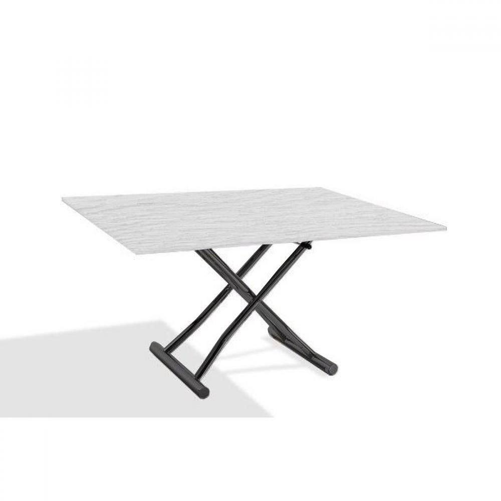 Table basse relevable extensible HIGH and LOW mélaminé chêne blanc pied anthracite 100 x 60/120 cm