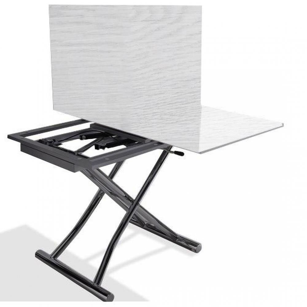 Table basse relevable extensible HIGH and LOW mélaminé chêne blanc pied anthracite 100 x 60/120 cm